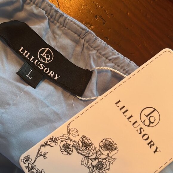 Lillusory Midi Dress NWT One Shoulder, Lined, Tulip Hem, Tie Waist Blue Large - Picture 5 of 7